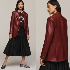 NWT Anthropologie Maeve Burgundy Leather Blazer